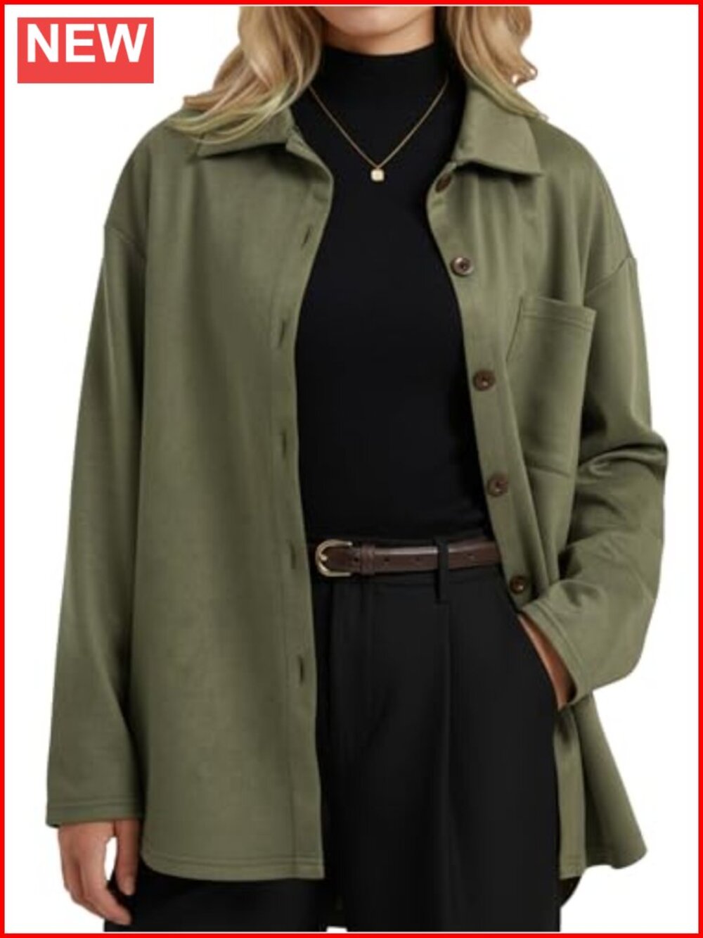 Women's Faux Suede Button Down Long Sleeve Shacket Fall Top